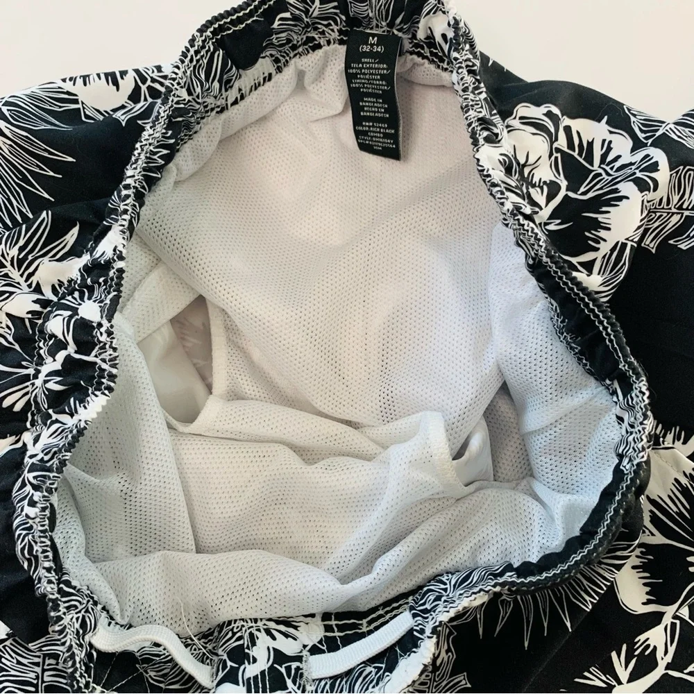 OP Black and White Floral Swim Shorts Size Medium